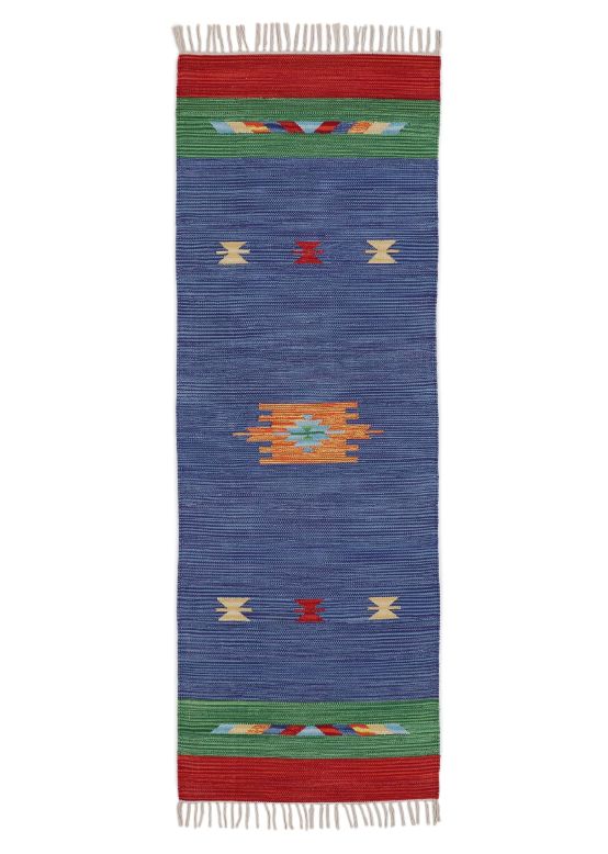 Flachgewebeteppich Kelim Amal Läufer Blau